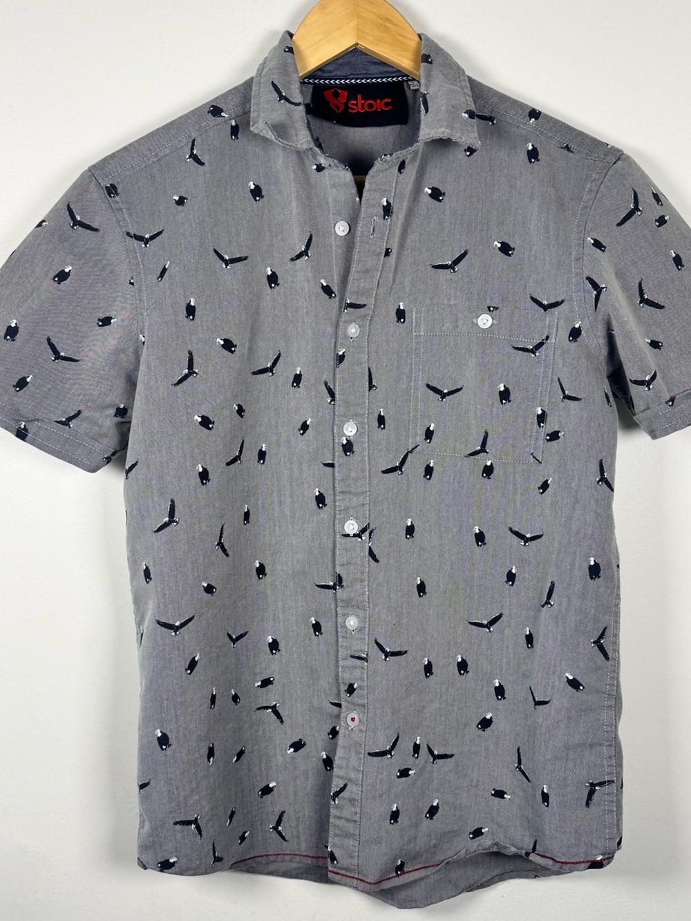 STOIC Liberty Bald Eagle Print Cotton Short Sleeve Button Up Shirt Men’s Small